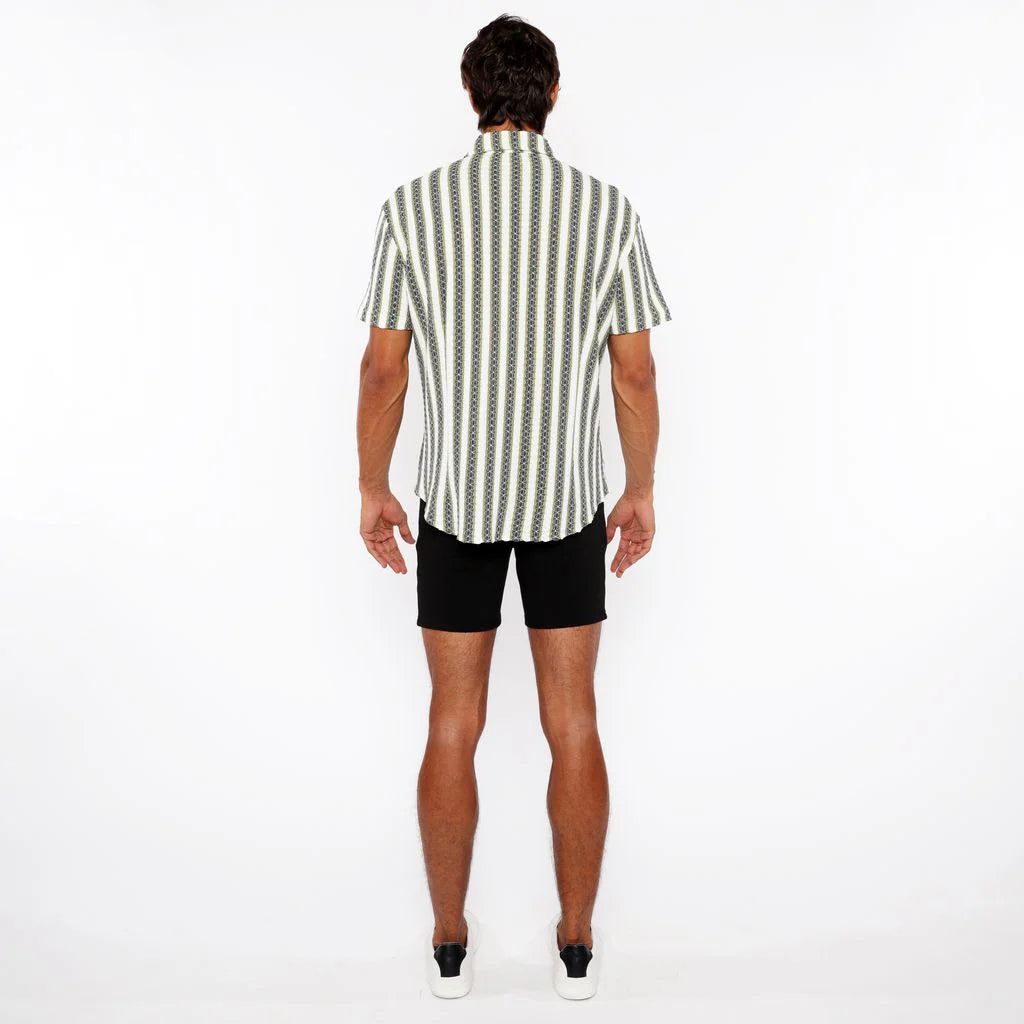 Zigzag Stripe Stretch Knit Short Sleeve Shirt