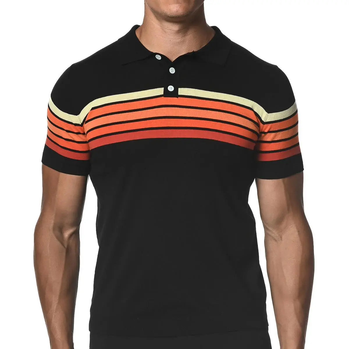 Retro Stripe Knit 3-Button Polo