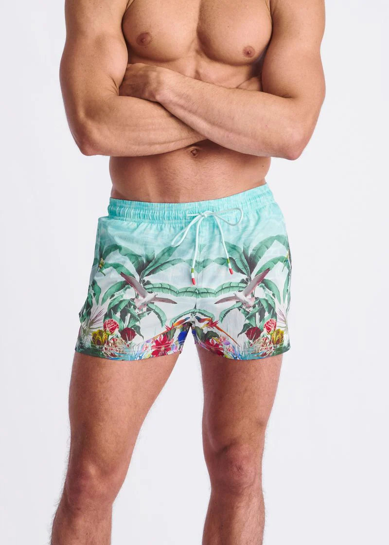 2.5" Inseam Printed Swim Shorts w/ Mesh Lining
