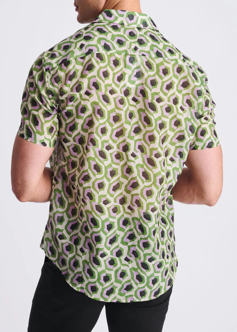Printed Lightweight  Cotton/SilkShort Sleeve Shirt