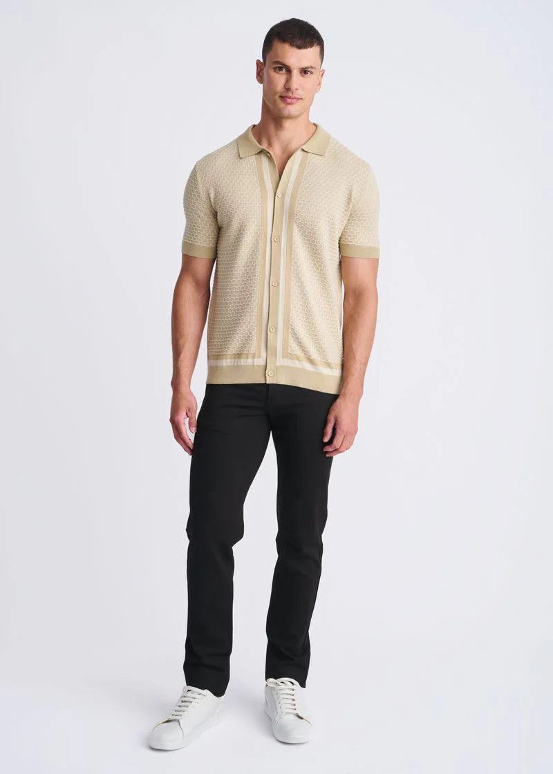 Textured Cotton Button Front Knit Shirt