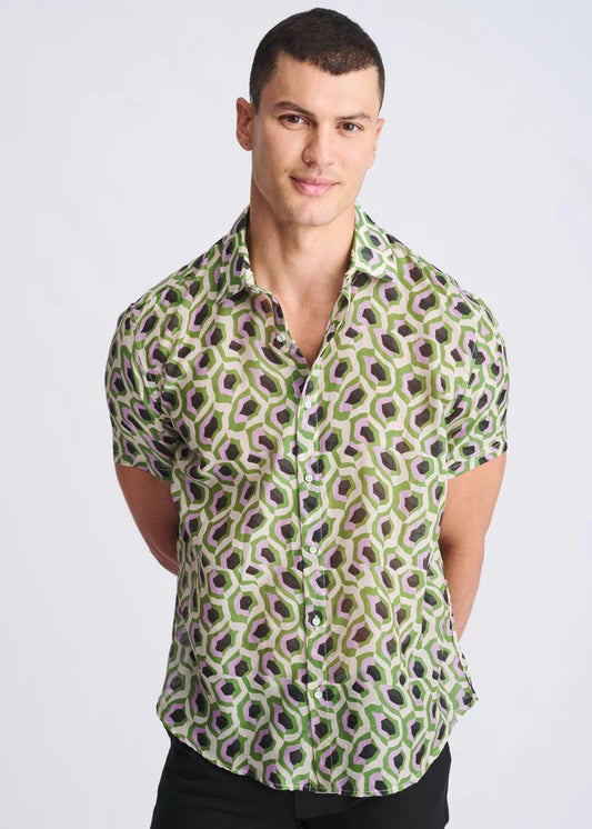 Printed Lightweight  Cotton/SilkShort Sleeve Shirt