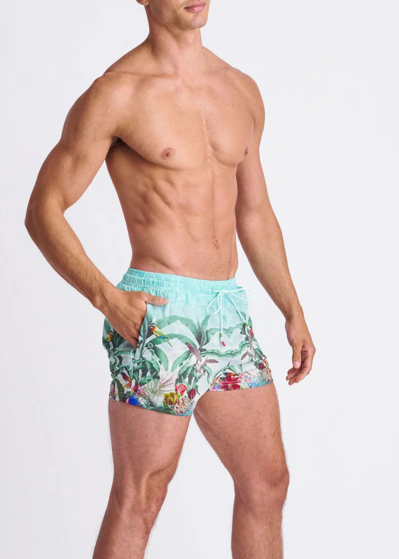 2.5" Inseam Printed Swim Shorts w/ Mesh Lining