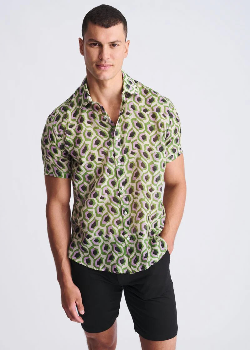 Printed Lightweight  Cotton/SilkShort Sleeve Shirt