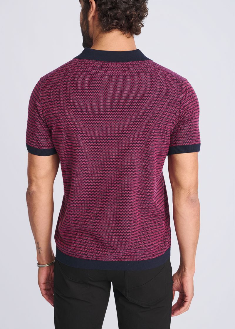Two Tone Textured Cotton 3-Button Knit Polo