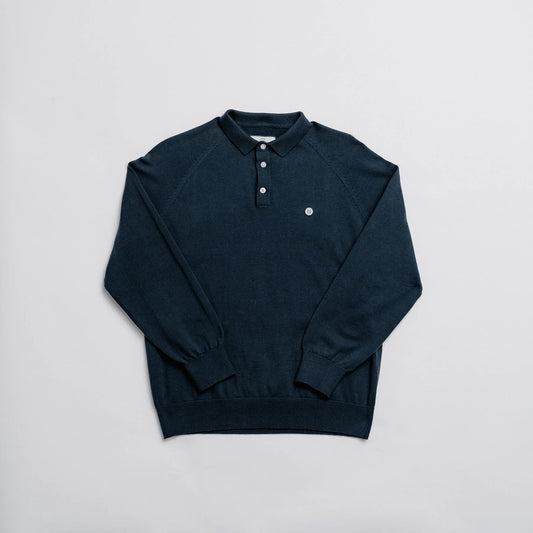 Long Sleeve Knit Polo Navy