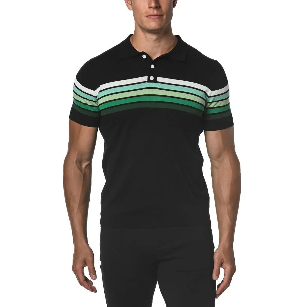 Retro Stripe Knit 3-Button Polo
