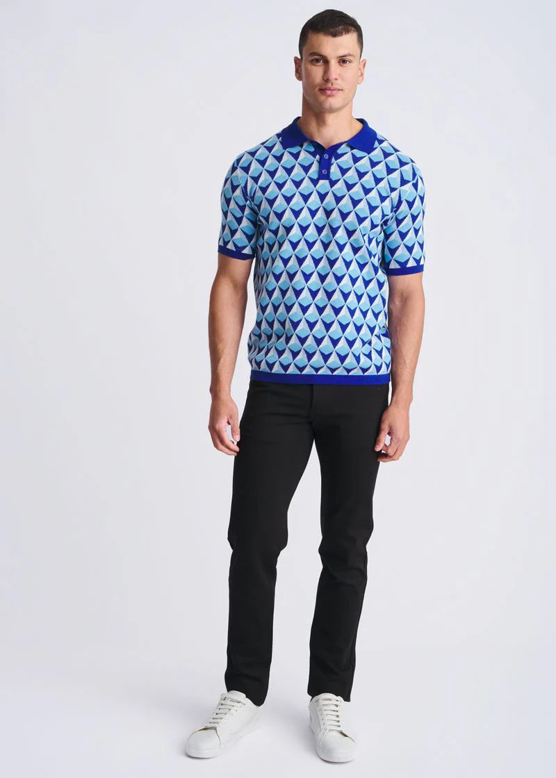 Jacquard Cotton 3-Button Knit Polo