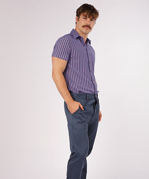Stripe Stretch Open Knit S/S Shirt