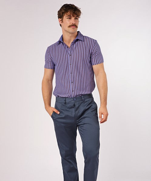 Stripe Stretch Open Knit S/S Shirt
