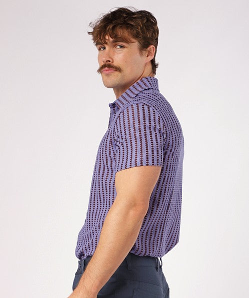 Stripe Stretch Open Knit S/S Shirt