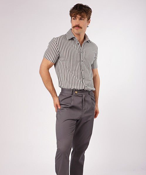 Stripe Stretch Open Knit S/S Shirt