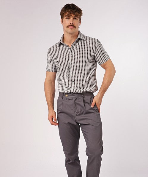 Stripe Stretch Open Knit S/S Shirt