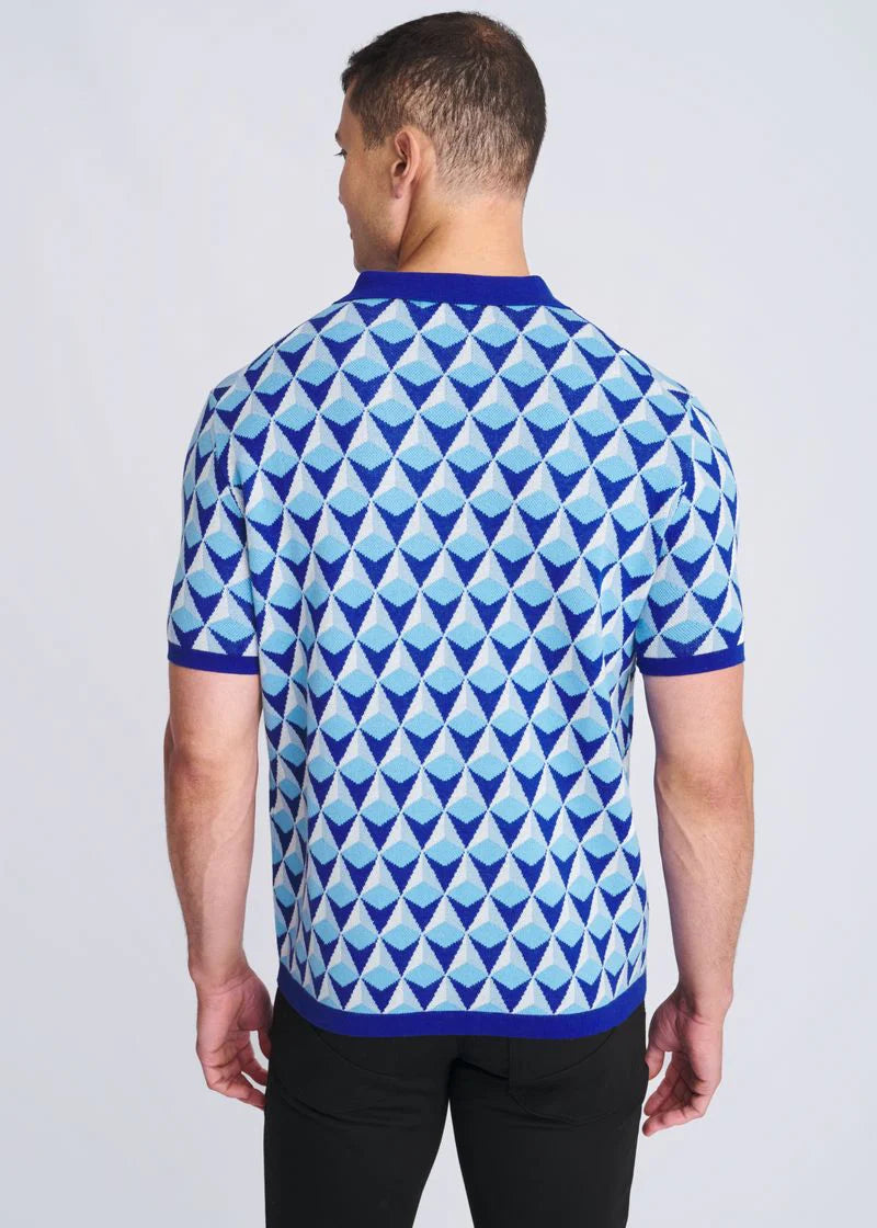 Jacquard Cotton 3-Button Knit Polo