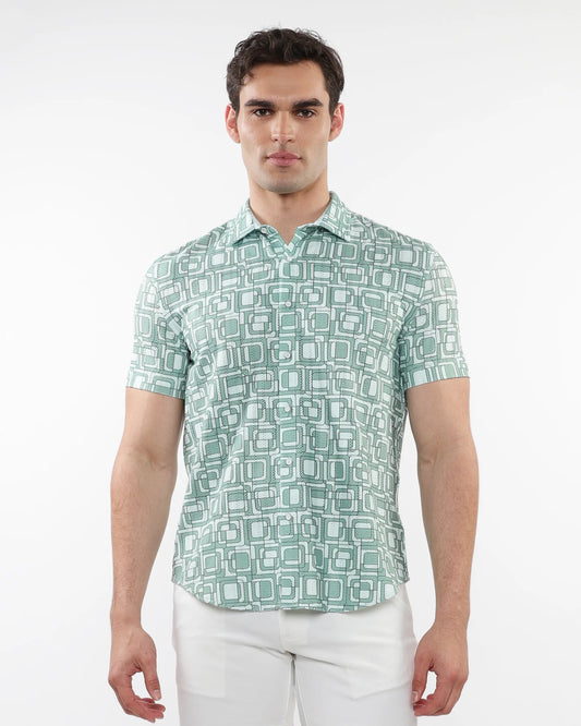 Open Knit Stretch Print S/S