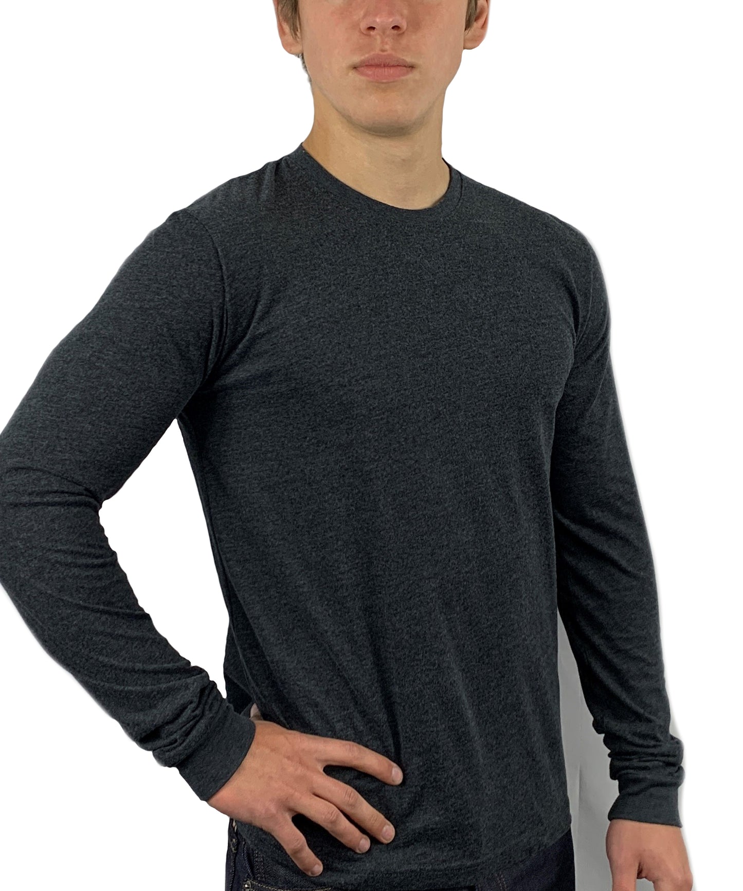 ROLO LUXURY LONG SLEEVE CREW NECK SHIRT DARK HEATHERED GRAY